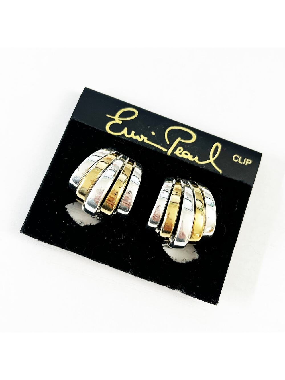 Erwin Pearl NOS Mixed Metal Art Deco Clip Earrings